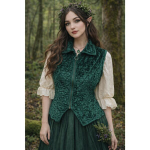 Vintage 90s Magazine Green Quilted Velvet Zip Up Vest Womens M Whimsygoth Boho